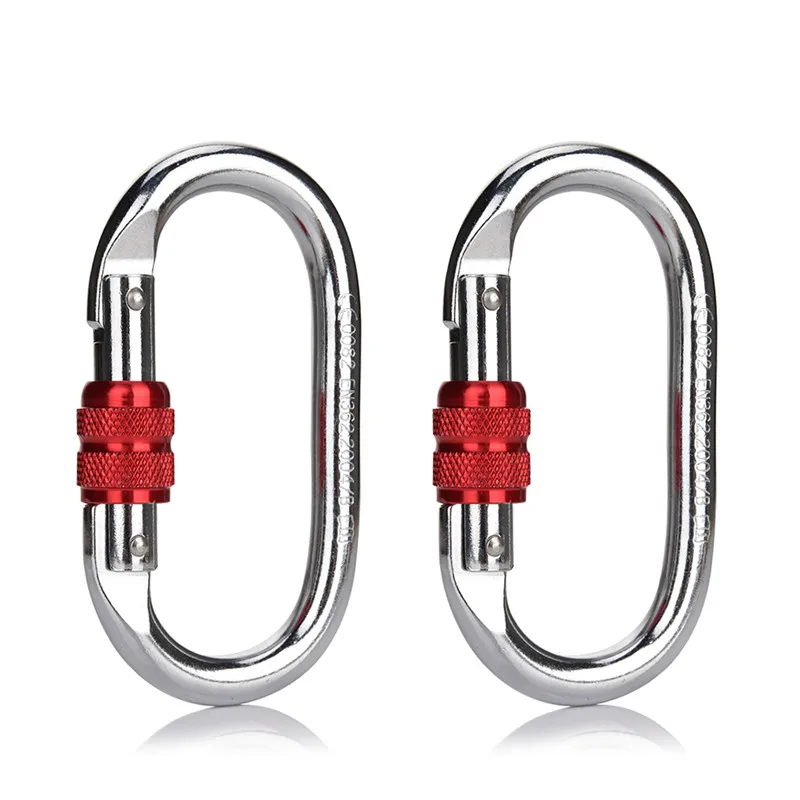 Silver Red 2 шт. в упаковке, уплотненный карабин, сверхпрочный стальной винтовой замок, защитный карабин, зажим для альпинизма, пешего туризма, йоги, гамака - Цвет: Silver Red