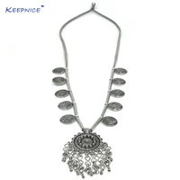 heavy metal statement gypsy ethnic vintage antique silver beads tassel pendants long maxi necklace chains necklace