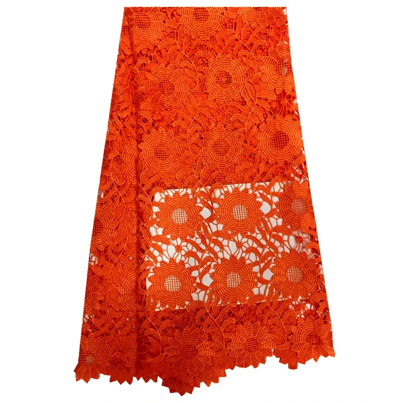 Нигерийская кружевная ткань для свадебного платья оранжевая с вышивкой