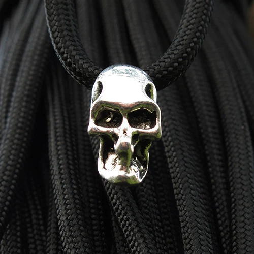 

1000pcs Double Hole Charm Metal Skull Bead For Paracord Knife Lanyards Silver