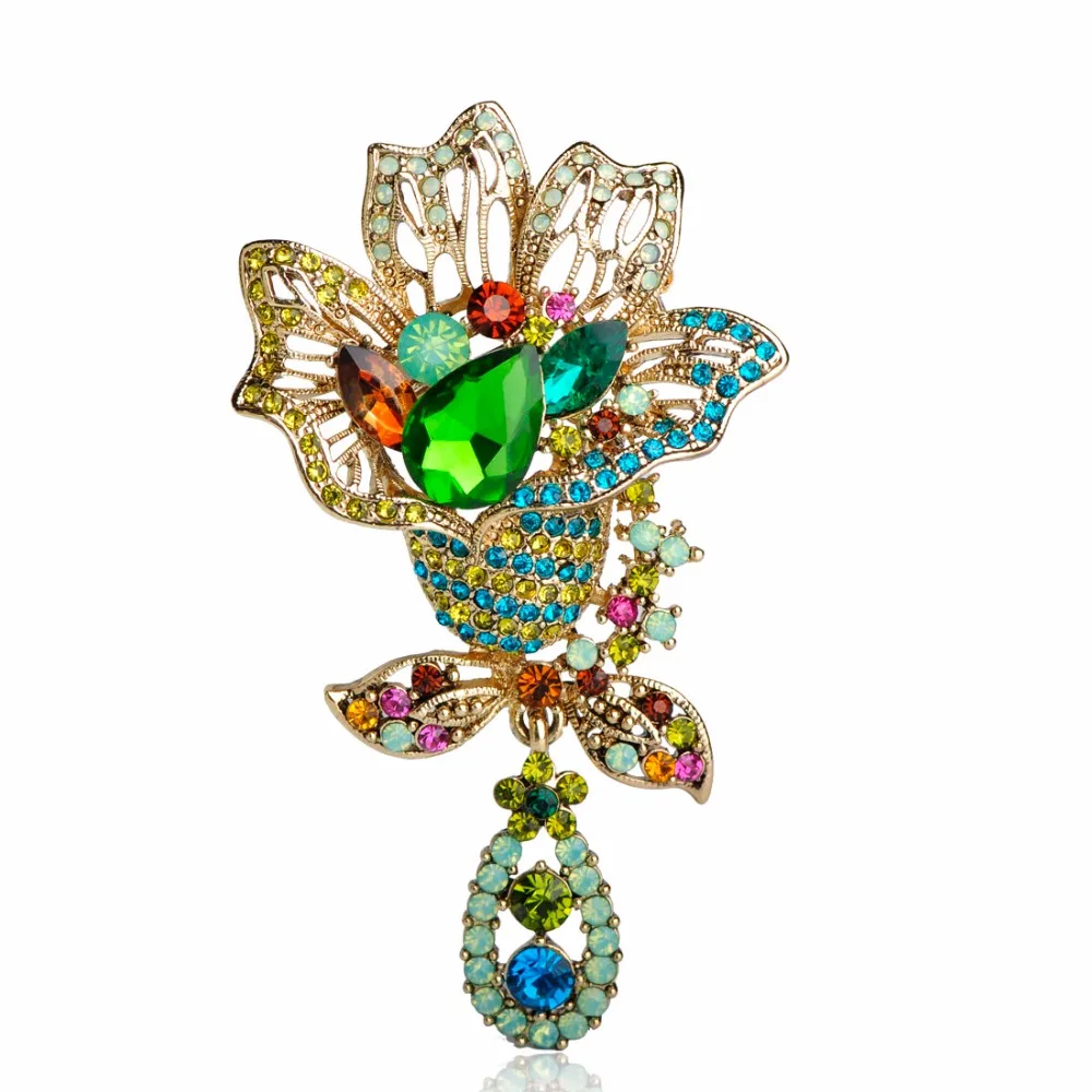 Урожай Rhinestone Цветок Броши Для Женщин Вечернее Платье Брошь Клип Украшения уги