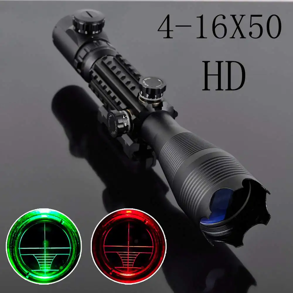 

Good Quality Riflescope 4-16x50 Red Green Illuminated Reticle with 22MM Rail Mounts for Hunting Equipment Accessory