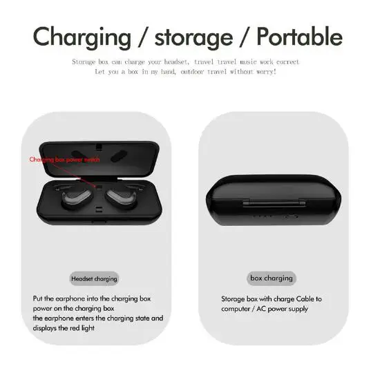 Спортивные Беспроводной наушники Mini Bluetooth с микрофоном Зарядное устройство box
