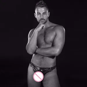 Сексуальное нижнее белье для геев, мужские стринги из искусственной кожи с открытой спиной