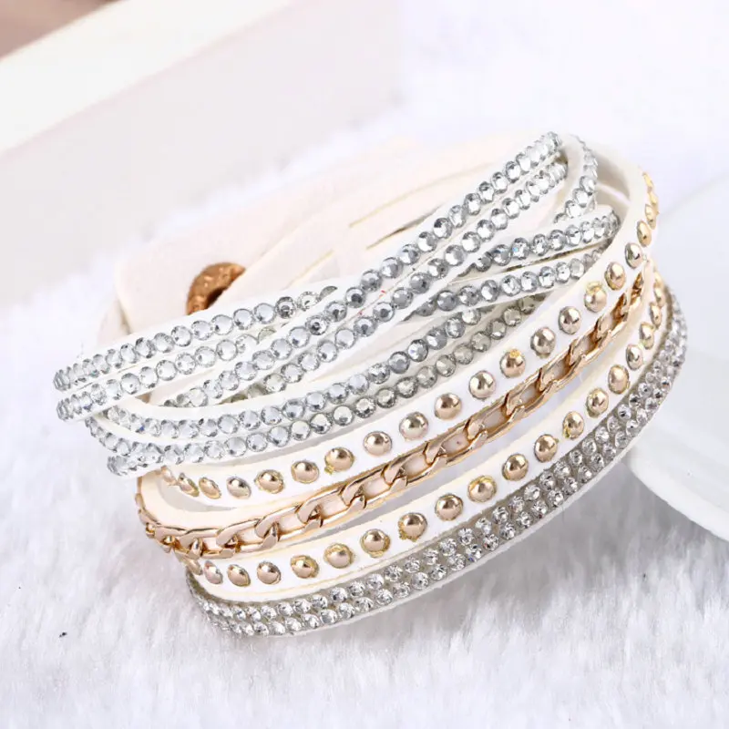 Женский Многослойный кожаный браслет стразы с кристаллами|bangle plastic|bangle stand bracelet