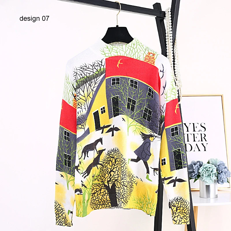 design 07 Супер мягкий джемпер, осень, мультяшный свитер, Женский пуловер, Базовая Трикотажная одежда, воротник-стойка, высокая эластичность, B-059 - Цвет: design 07