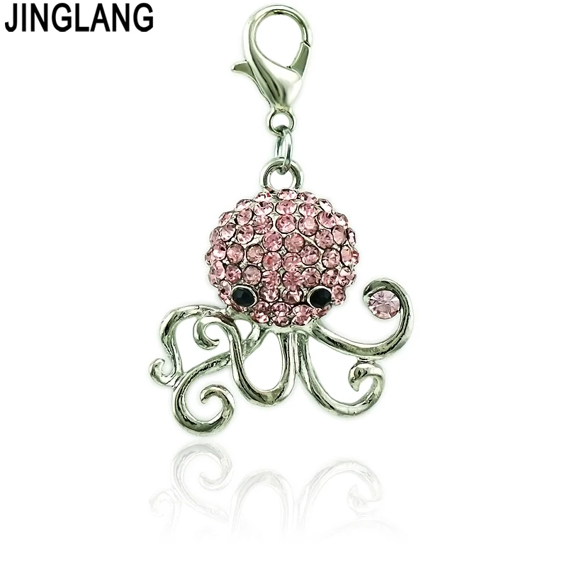 JINGLANG Модные Серебристые амулеты в виде животных с застежкой лобстером розовые