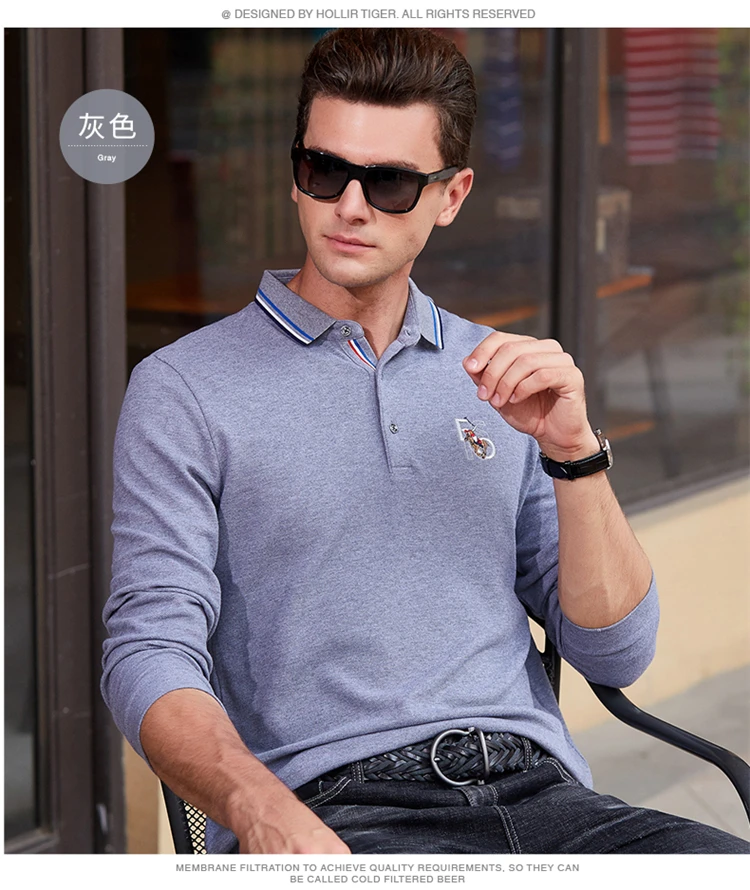 Hollirtiger polo, мужская рубашка с длинным рукавом, Мужская брендовая одежда, одноцветная, высокое качество, Осень-зима, повседневные рубашки поло, мужские Поло