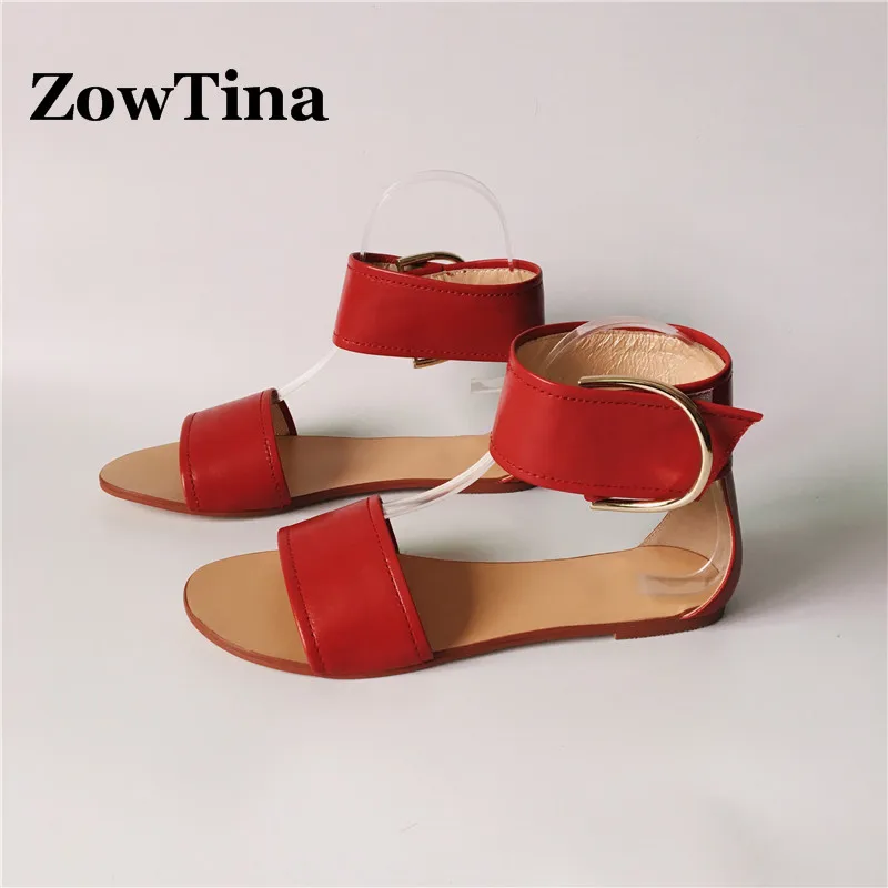 Женские кожаные сандалии на плоской подошве сандалии-гладиаторы с металлической