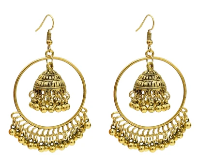 Индийские серьги для женщин, окисленная Jhumka, золото, серебро, большая Длинная кисточка, колокольчики, висячие серьги, цыганская турка, Этнические украшения - Окраска металла: 5068 G