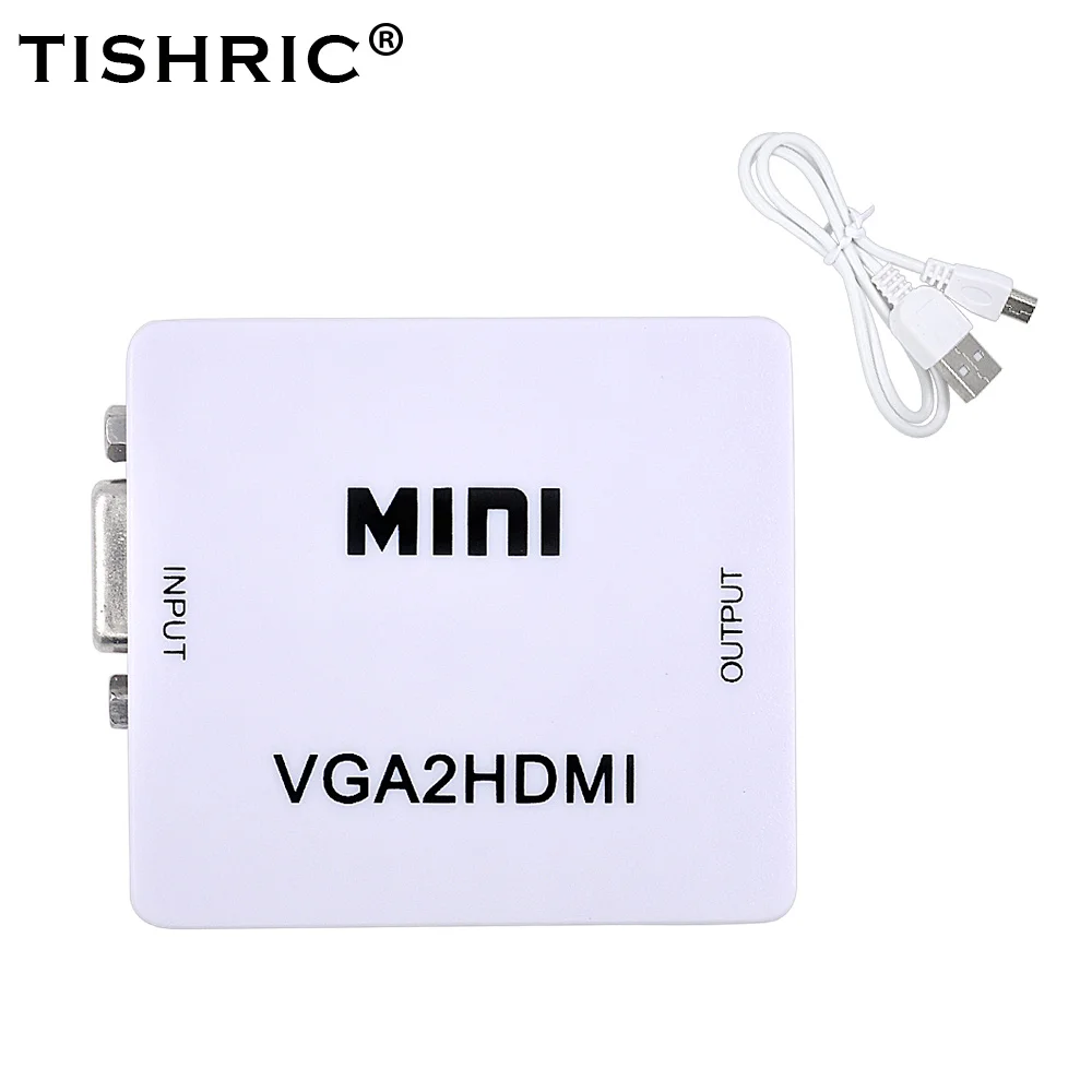 TISHRIC Mini Full hd 1080P VGA папа HDMI Женский адаптер VGA2HDMI конвертер коробка с аудио кабелем