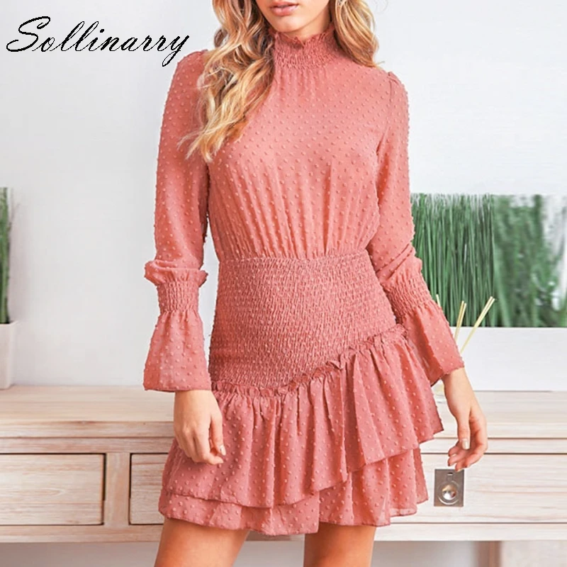 Sollinarry/винтажное зимнее платье в горошек Новинка женское с рюшами стиле ретро