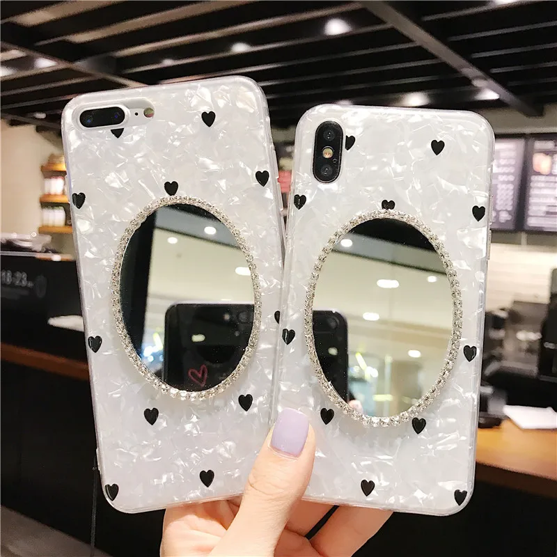 Чехол для телефона XINGDUO с милым черным сердцем iphone X XS XR MAX блестящий зеркальный