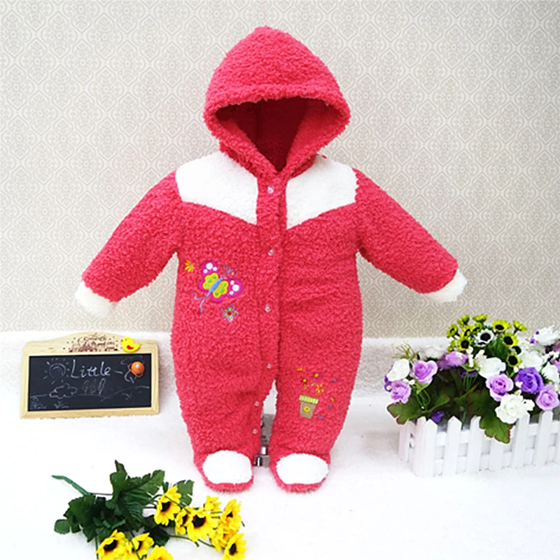 

2021 spring winter hot coral fleece hoodie romper embroidery long-sleeve baby clothing girl one piece clothes newborn warm suit