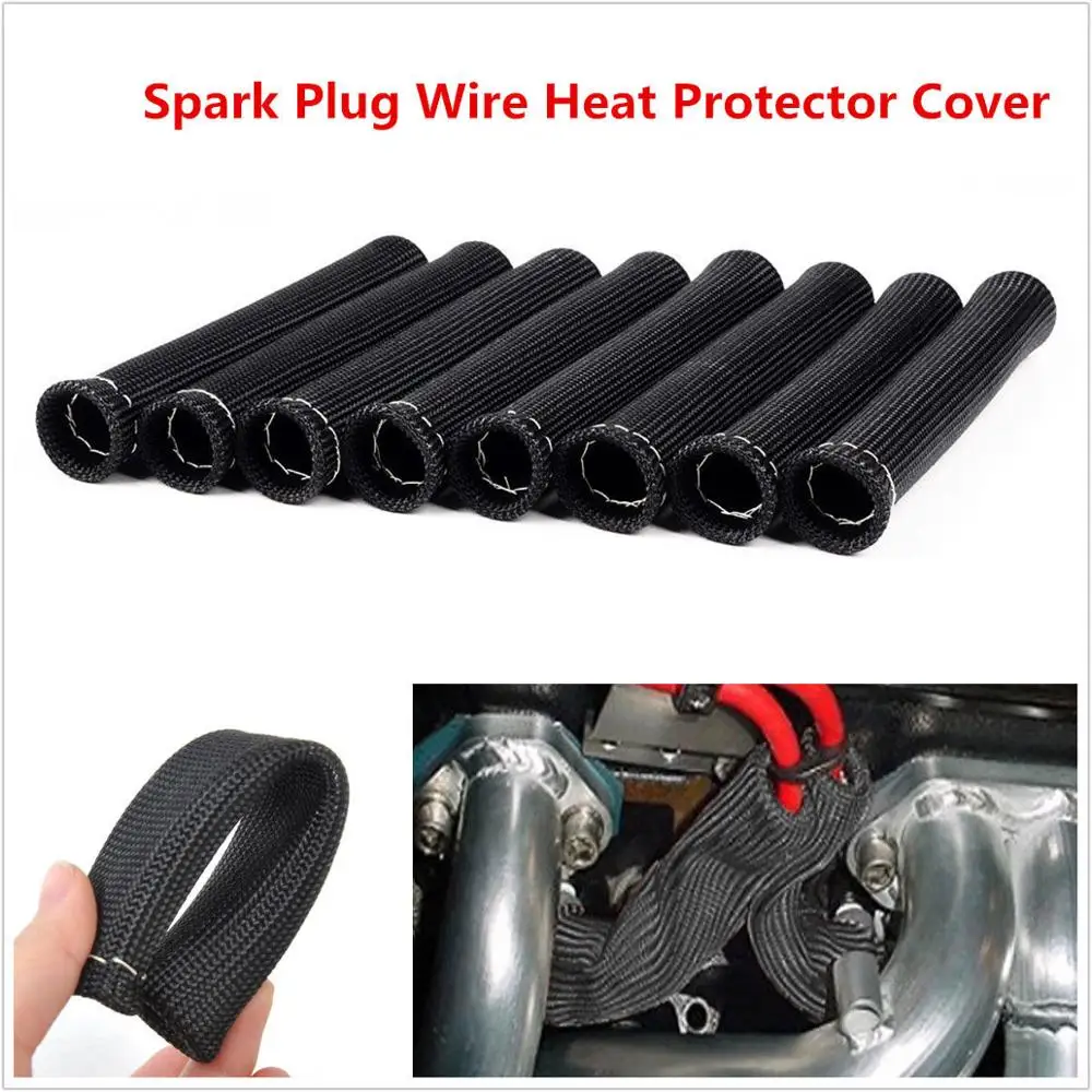 

8PCS Black Red 1200° Spark Plug Wire Boots Heat Shield Protector Sleeve SBC BBC 350 454