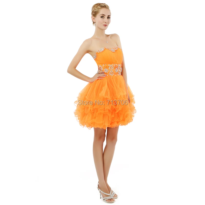 Новое поступление 2017 года Реальная Модель Оранжевый бальное платье из тюля колен