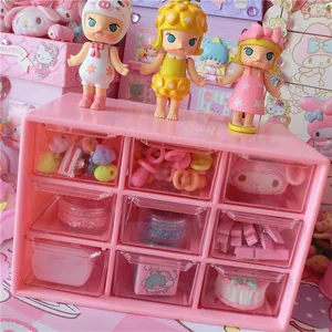 Кавайный розовый прозрачный ящик для хранения в клетку, пластиковый ящик для хранения бусин, аксессуары, коробка для аксессуаров для кукол в клетку, подарки для девочек