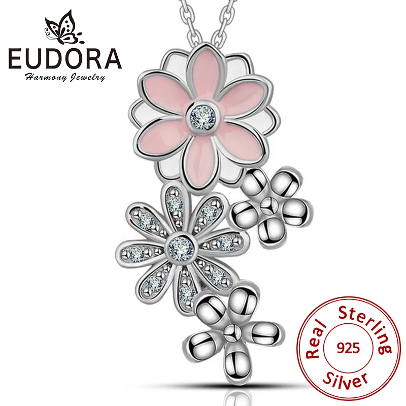 Женское ожерелье из серебра 925 пробы с розовым цветком вишни|silver pendant necklace|925 sterling