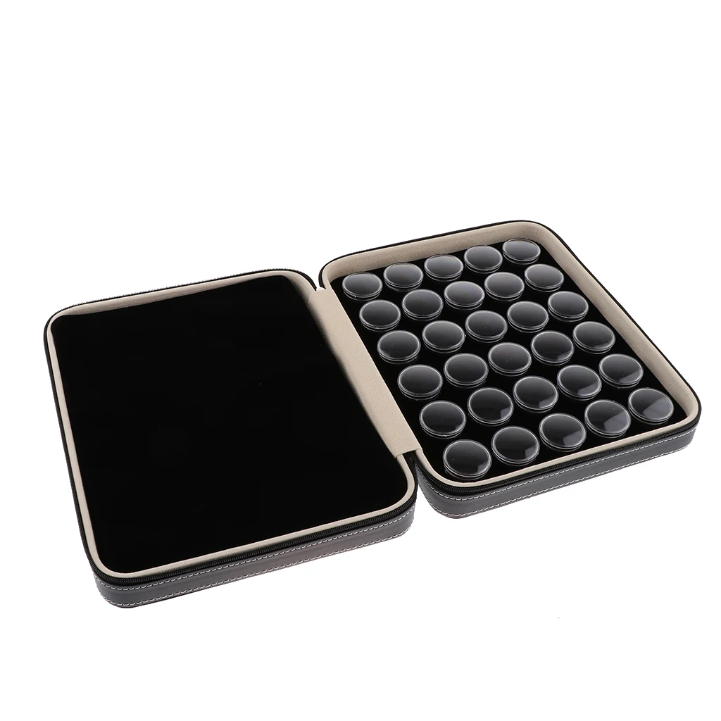 60 Grids Gemstone Loose Diamond Storage Mini Plastic Box with PU Leather Carrying Case PU Leather Organizer Container