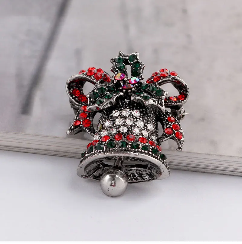 Style 5-Dark Silver Модная Милая брошь, рождественский стиль, колокольчик, цветочные броши для женщин, сплав, стразы, Классическая Брошь, винтажная Подарочная брошка, булавка - Окраска металла: Style 5-Dark Silver