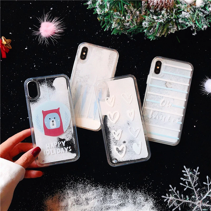 Белый Снежинка жидкий зыбучий песок Телефон чехол для iphone 6 6S 7 8 Plus X XR XS любовь