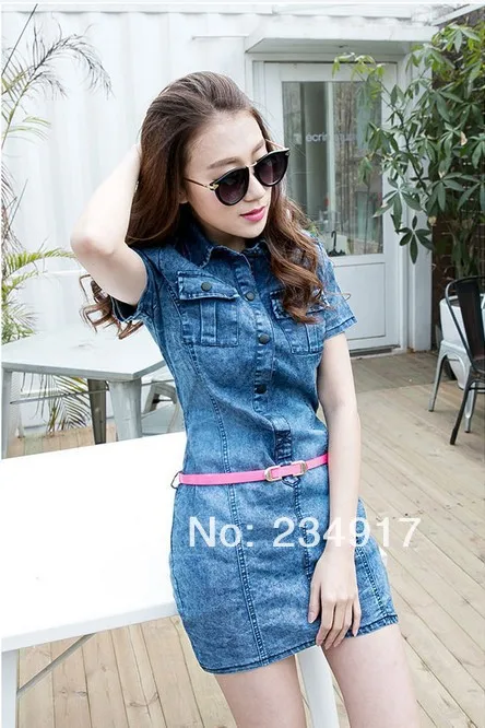 M-5XL Ladies Casual Denim Dress Plus Size Vintage Jeans Dresses Short Sleeve Blue New 2014 Fashion Women summer dress | Женская одежда