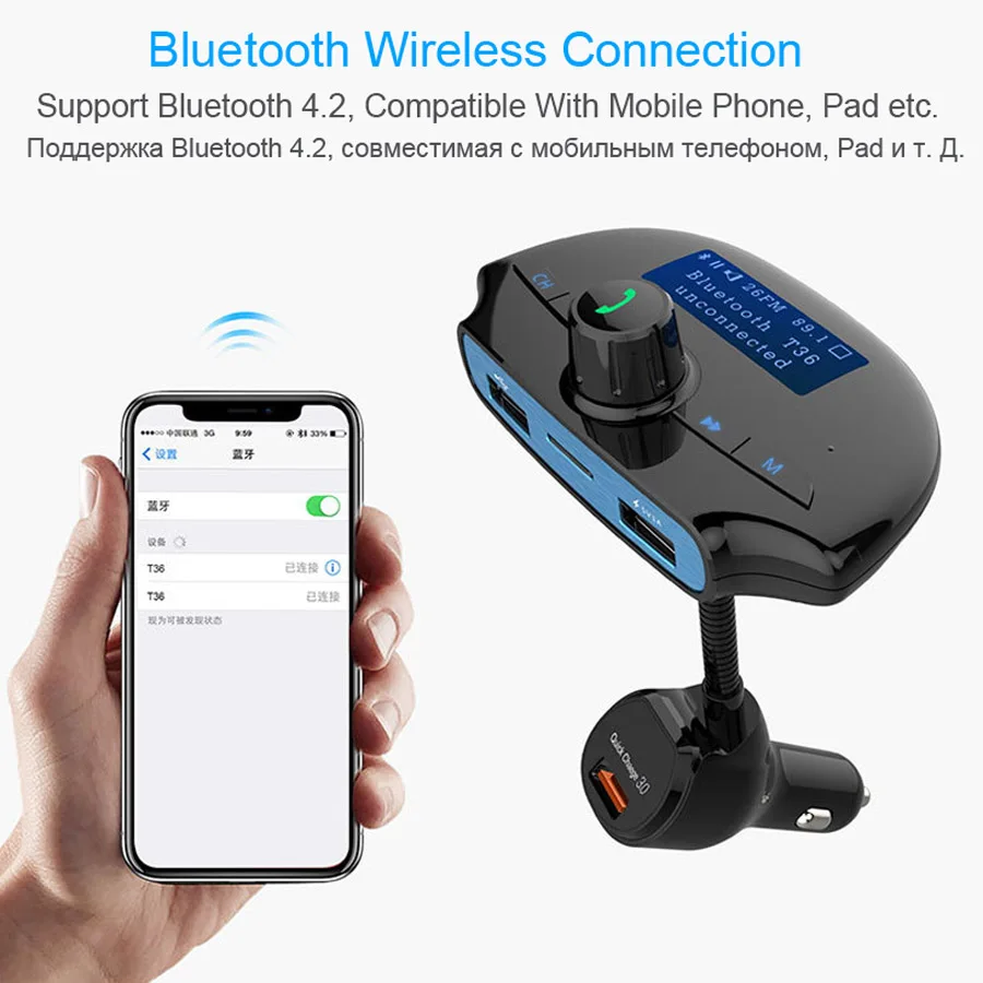 AGETUNR T36 Bluetooth автомобильный комплект громкой связи fm передатчик MP3 музыкальный