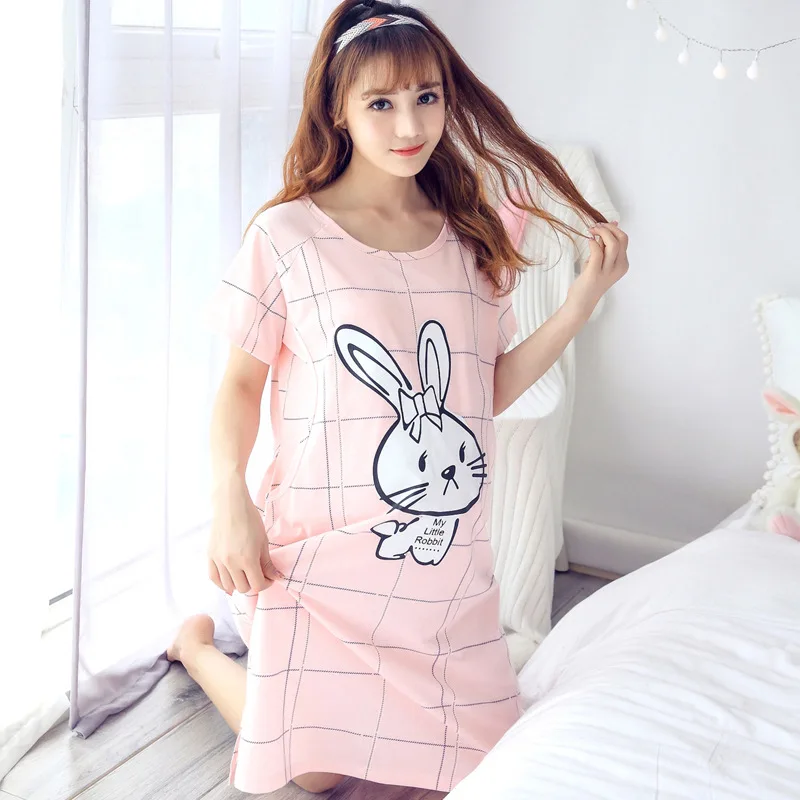 Pink Rabbit Ночная рубашка для беременных; Хлопковая пижама с героями мультфильмов для кормления; одежда для сна для кормления грудью; ночная рубашка для беременных - Цвет: Pink Rabbit
