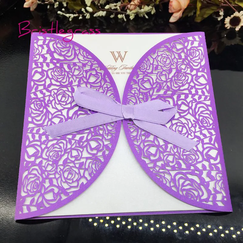 BRISTLEGRASS 1 Set Sample Laser Cut Ribbon Bowtie Rose Flower Party Wedding Invitation Engagement Event Invite Card Personalised | Дом и сад