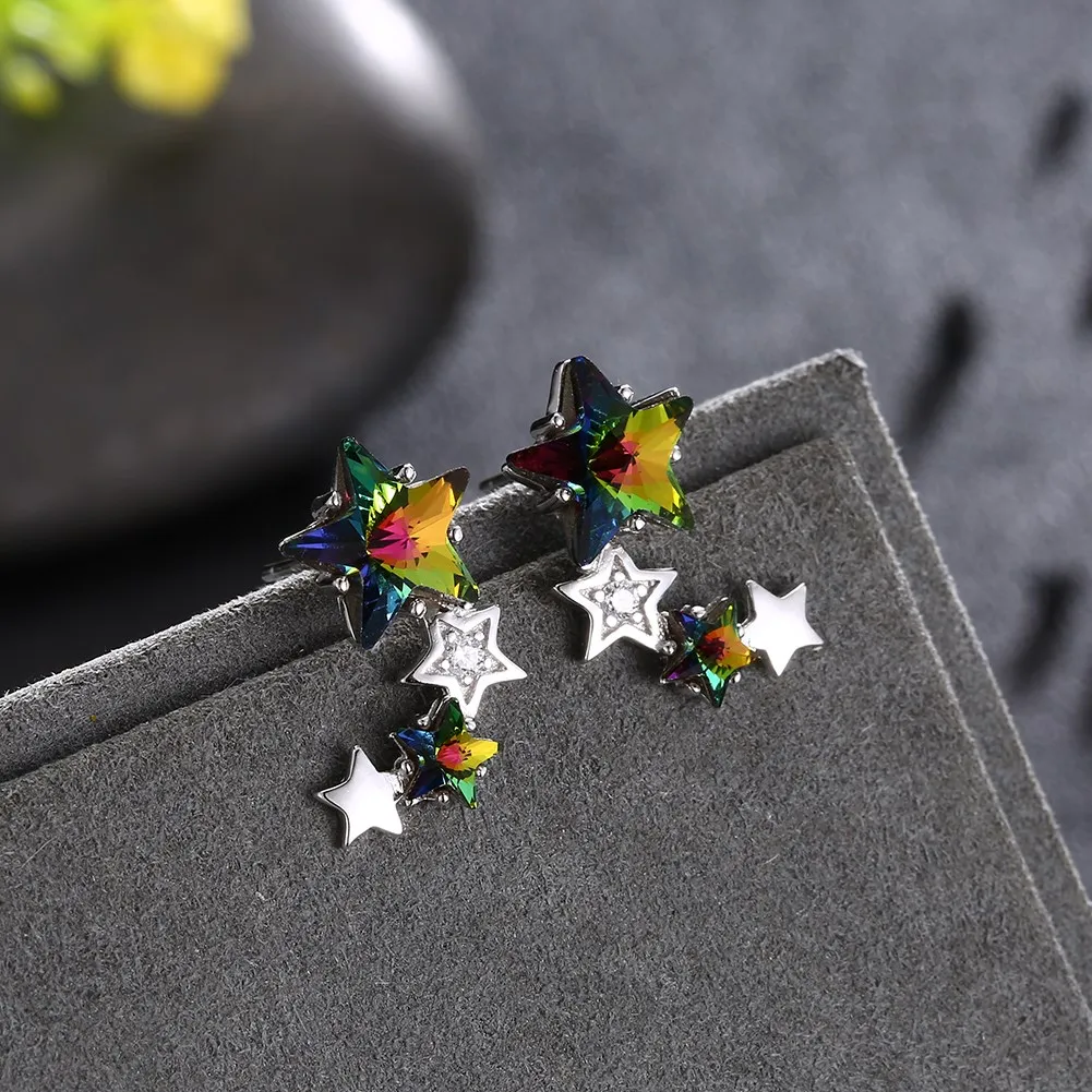 LEKANI кристаллами от Swarovski зеленый кристалл Star 100% серебряные серьги циркон партии