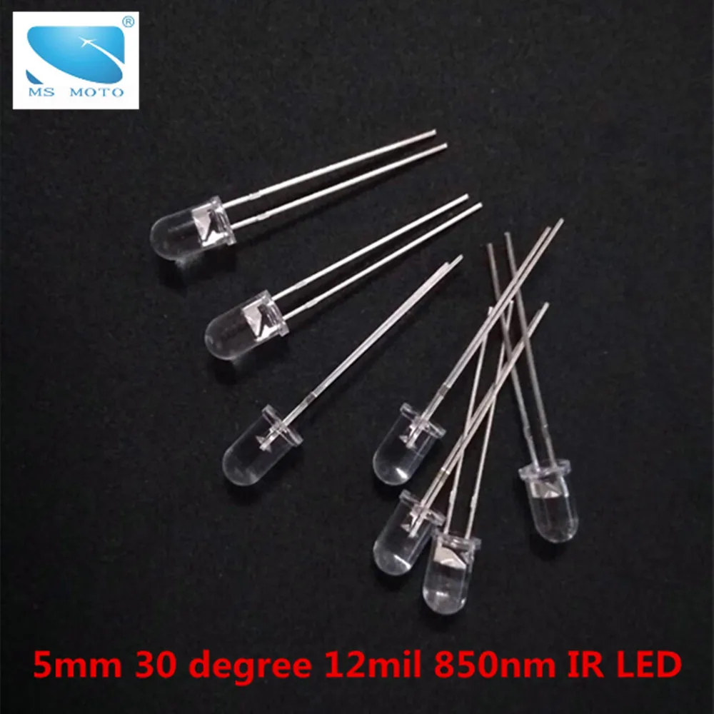 

10pcs/lot 5mm 12mil 30 degree IR LED 850nm Infrared emitting diode Through hole LED Light For security camera surveillance lamp