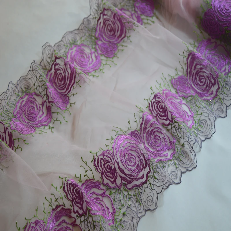 1YD розовая марля зеленая ~ фиолетовая зеркальная Цветочная вышивка