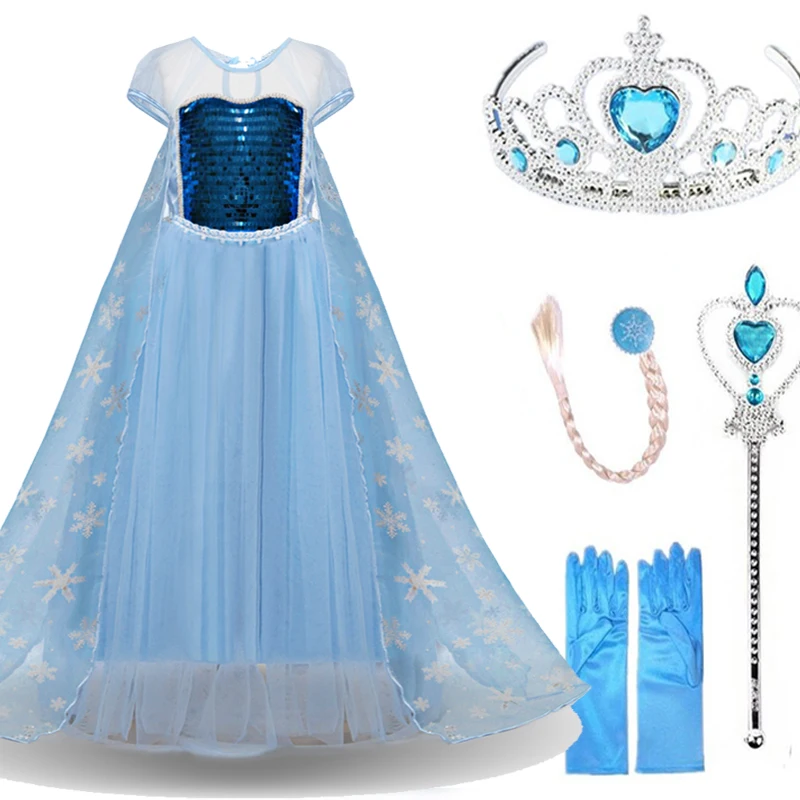 elsa set1 Платье Снежной Королевы для костюмированной вечеринки; платье Эльзы для девочек; платье принцессы 2 Золушки; нарядное детское платье Рапунцель Белль; Карнавальный костюм для девочек - Цвет: elsa set1