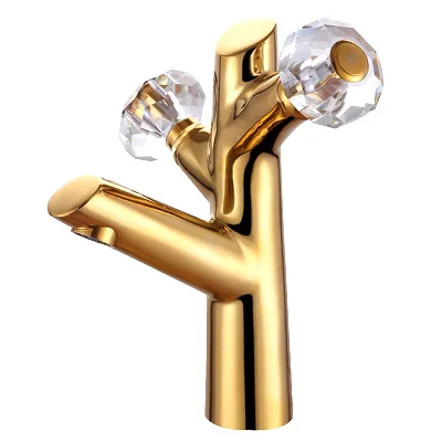 

Free ship solid brass TI-Gold Bathroom Crystal Double Handles Basin Mixer Tap bathroom basin sink faucet TAP NEW single hole