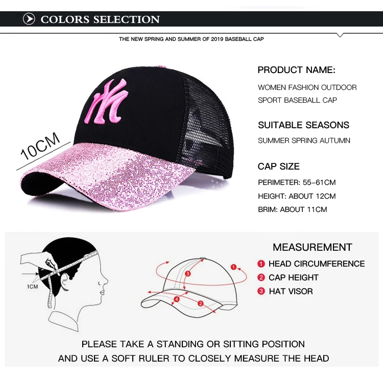 QIXINCAT New Fashion Shiny Glett Women Summer Sports Outdoors Adjustable Mesh Baseball Cap NY Embroidery High Quality Punk Hat