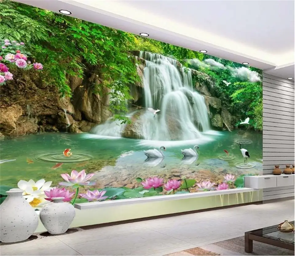 Пользовательские 3D фото обои для гостиной фрески лебедь водопад пейзаж живопись