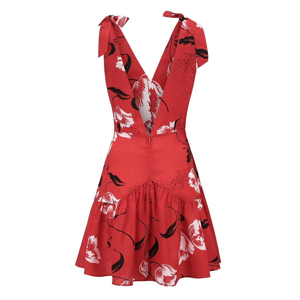 Женское модное мини платье без рукавов с принтом и открытыми плечами женское