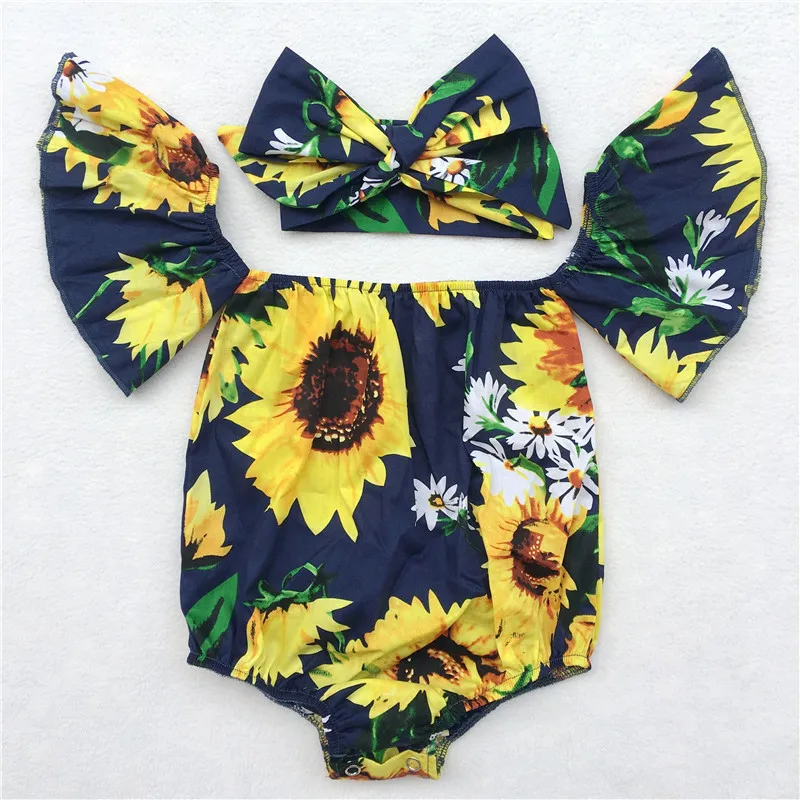 Lovely Toddler Baby Clothes Girls Floral Ruffle Butterfly Sleeves Tops Shirt Cotton Outfits Top+Handband 2pcs | Детская одежда и