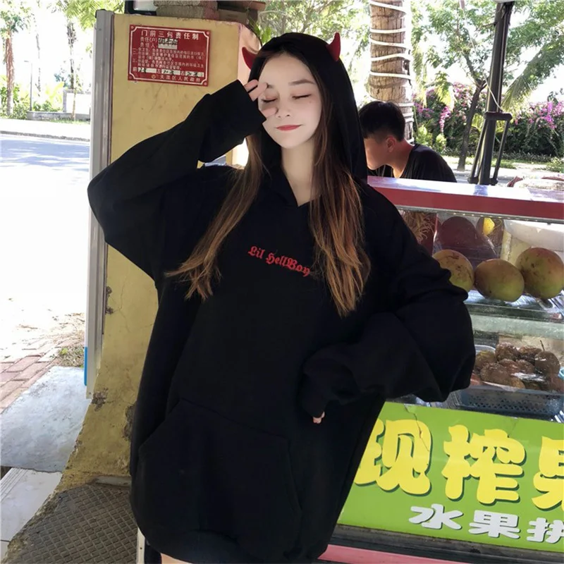 Толстовки Harajuku с изображением крыльев дьявола толстовки пуловеры Джерси женские