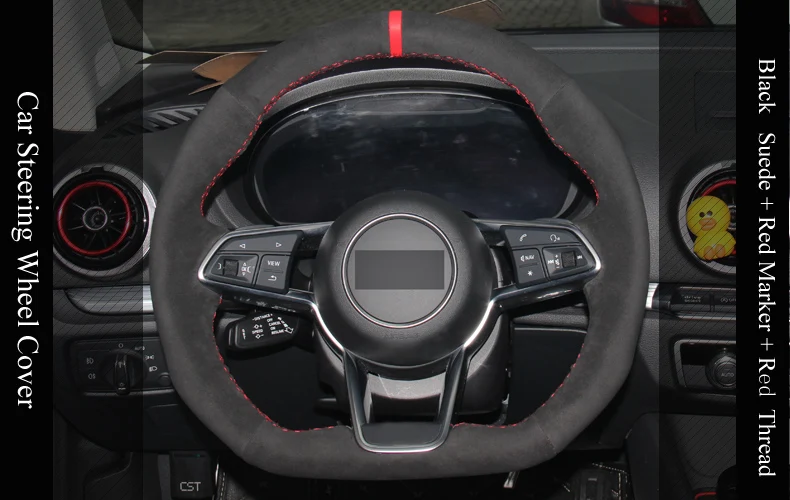 LQTENLEO черная замша DIY ручной прошитой рулевого колеса автомобиля Обложка для Audi TT