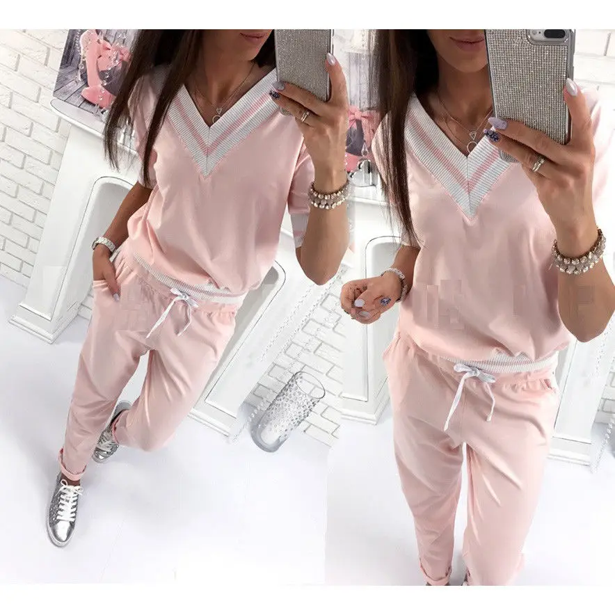 Женский спортивный костюм ITFABS повседневный Трикотажный с топом и штанами 2 шт. |