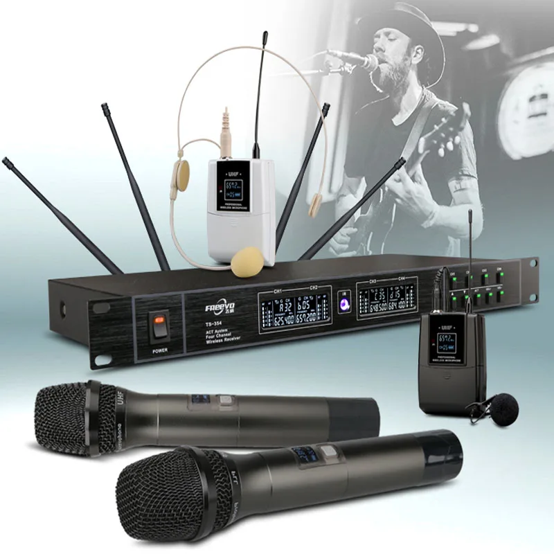 Высококачественная 4-канальная Беспроводная система микрофонов UHF караоке