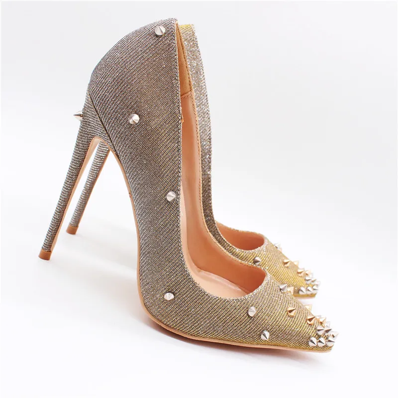 

2019 Fashion free shipping women Glitter studded spikes Poined Toe Stiletto high heel pump HIGH-HEELED SHOES Wedding Shoes