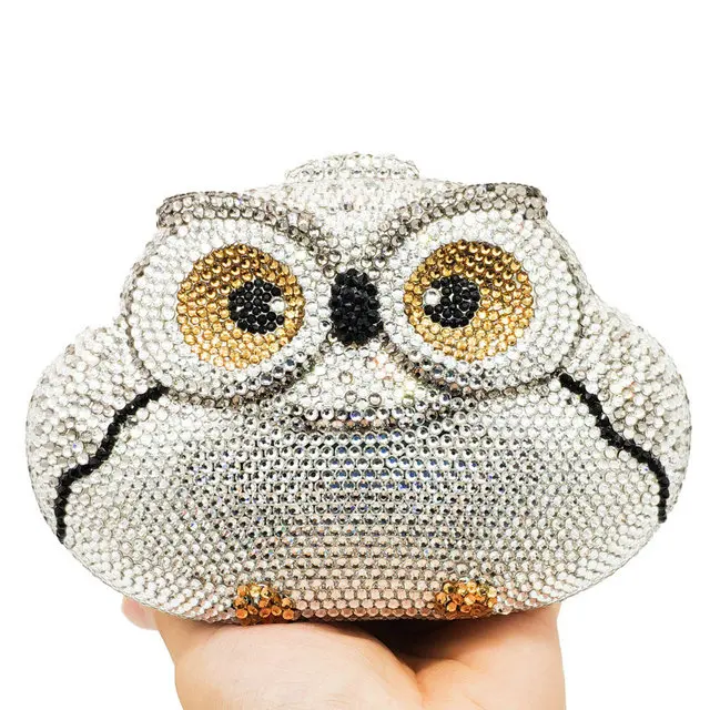 Silver Owl Clutch Бутик De FGG Ослепительная Серебряная Сова клатч женская Хрустальная вечерняя сумочка Свадебные Коктейльные Вечерние бриллиантовые минодьер сумочка и кошелек - Цвет: Silver Owl Clutch