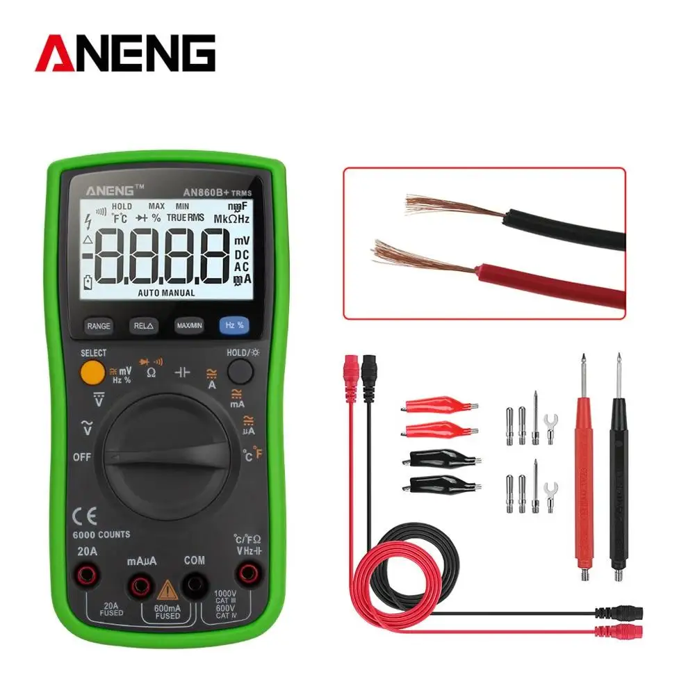 Green ANENG AN860B+ 6000 отсчетов Цифровой мультиметр esr метр тестеры автомобильные электрические dmm Транзистор тестер пиковый резистор метр - Цвет: Green