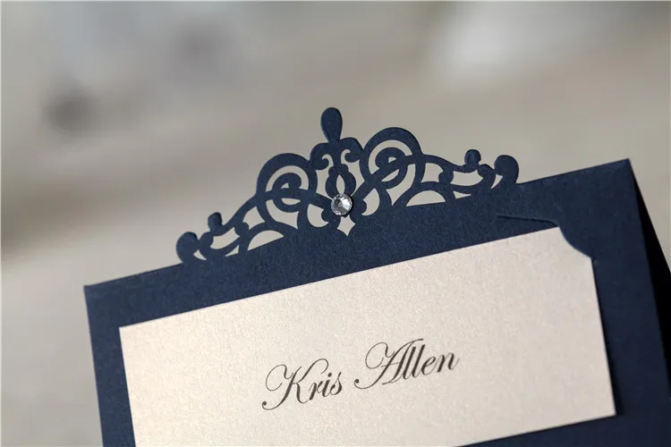 Королевский синий Свадебные Помолвочные вечерние украшения карта с Стразы имя