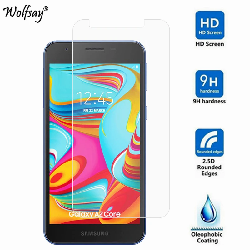 Protector de pantalla de vidrio templado para Samsung Galaxy A2 Core, pel&iacute;cula de tel&eacute;fono para Samsung Galaxy A2 Core, 2 uds.-2
