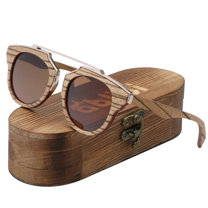 

Ablibi Men's Skateboard Zebra Wood Sunglasses Men Polarized Bamboo Wooden Sun Glasses oculos de sol feminina in Wood Box