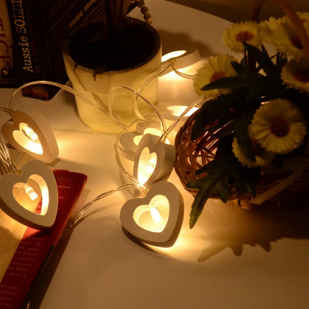 

10Leds 1.2m LED Wooden Heart Shape String Light Fairy Light String LED Wood Love Lamp for Garden Birthday Weeding Christmas