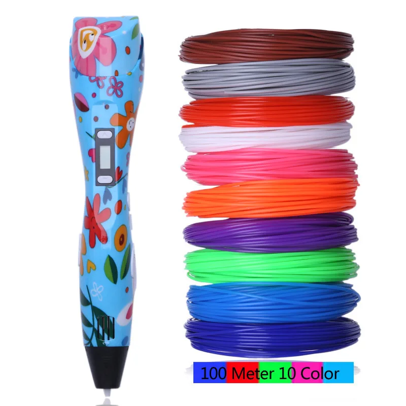 Pen 100M filament Ручка для 3d принтера, новинка, ручки для 3D печати с 100/200 метровой нитью, низкотемпературная защита, 3D граффити ручка, USB 3D ручки - Цвет: Pen 100M filament